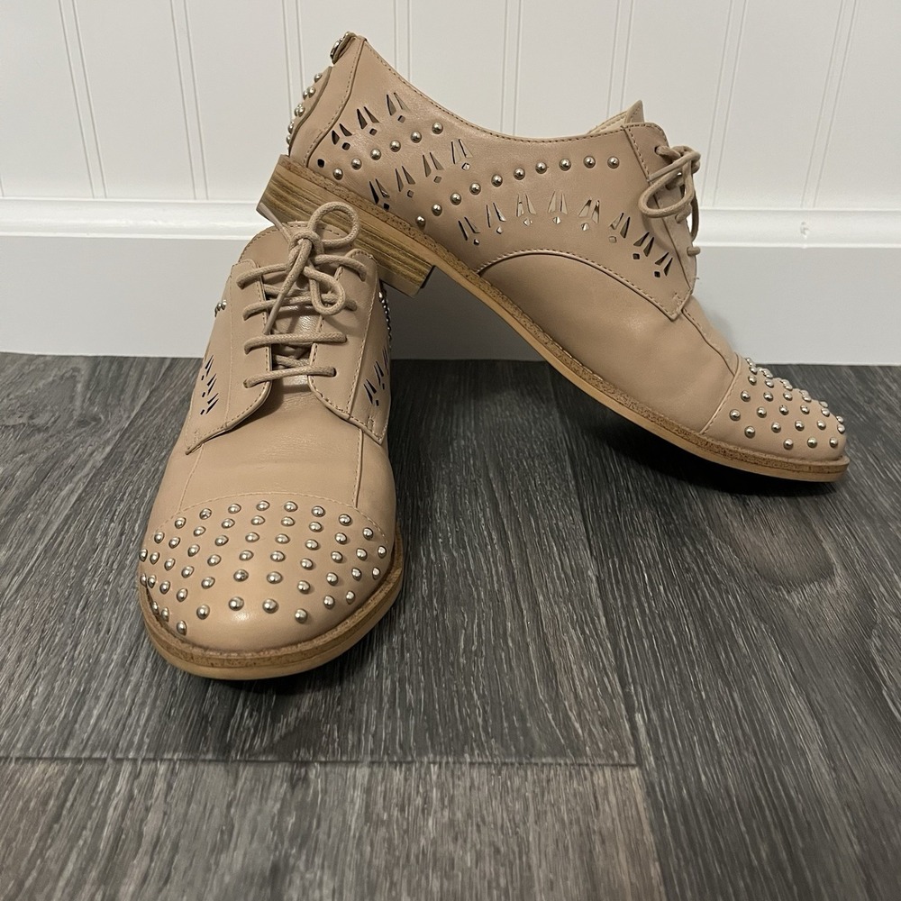 Sam Edelman Womens Jayna Oxfords Tan Studded Leather Lace Up Cap Toe Flat 7.5M